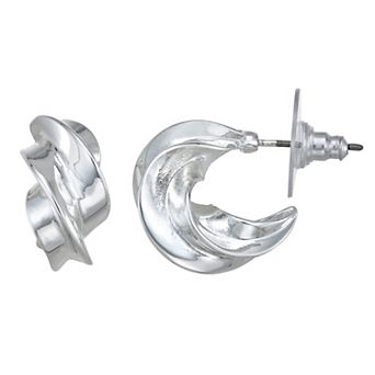 Napier Silver Tone Silver Element C Hoop Earrings