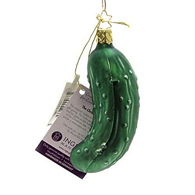 Inge Glas Heirlooms Large Pickle German Glass Christmas Ornament With Legend