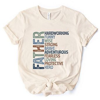 Father Definition T-Shirt, White and Natural Inspirational Tee for Hero Dad
