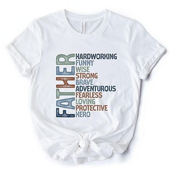 Father Definition T-Shirt, White and Natural Inspirational Tee for Hero Dad