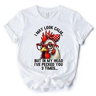 Pecking Chicken T-Shirt, Red Glasses and Bow White Tee for Sassy Women