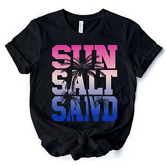 Sun Salt Sand Summer T-Shirt, Black Minimalist Beach Tee