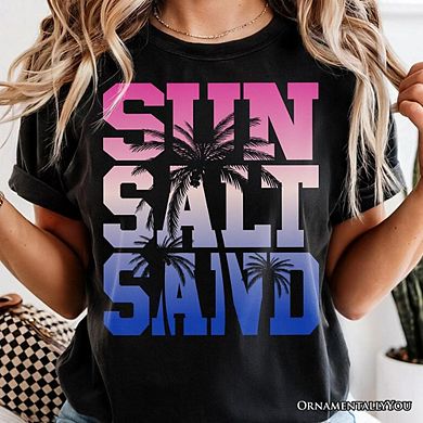 Sun Salt Sand Summer T-Shirt, Black Minimalist Beach Tee