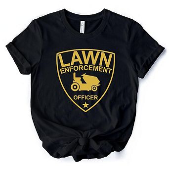 Lawn Enforcement Officer T-Shirt, Funny Badge Style Tee for Lawn Mower Gardener Dad