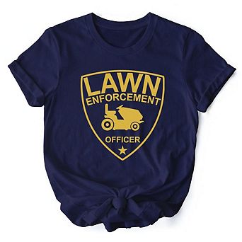 Lawn Enforcement Officer T-Shirt, Funny Badge Style Tee for Lawn Mower Gardener Dad