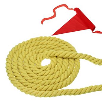 34 Feet Tug of War Rope for Adults Teen, 3-Strand Natural Twisted Cotton Rope with Flag