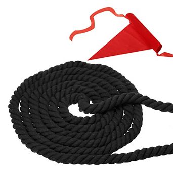 20 Feet Tug of War Rope for Adults Teen, 3-Strand Natural Twisted Cotton Rope with Flag