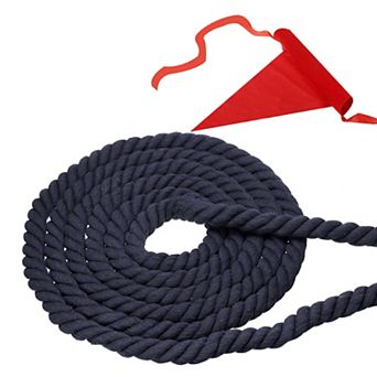 20 Feet Tug of War Rope for Adults Teen, 3-Strand Natural Twisted Cotton Rope with Flag