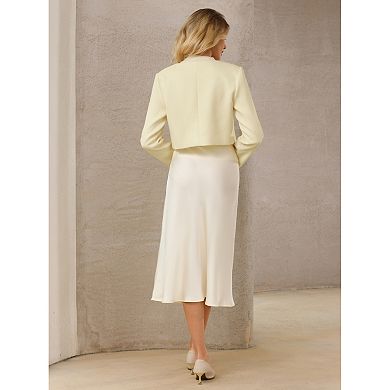 Women's Tweed Short Jacket Crewneck Button Down Long Sleeve Work Office Cropped Blazer