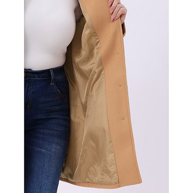 Plus Size Pea Coat for Women Lapel Long Sleeves Single Breasted Overcoat Pockets Outerwear with Belt