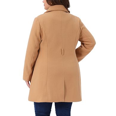 Plus Size Pea Coat for Women Lapel Long Sleeves Single Breasted Overcoat Pockets Outerwear with Belt