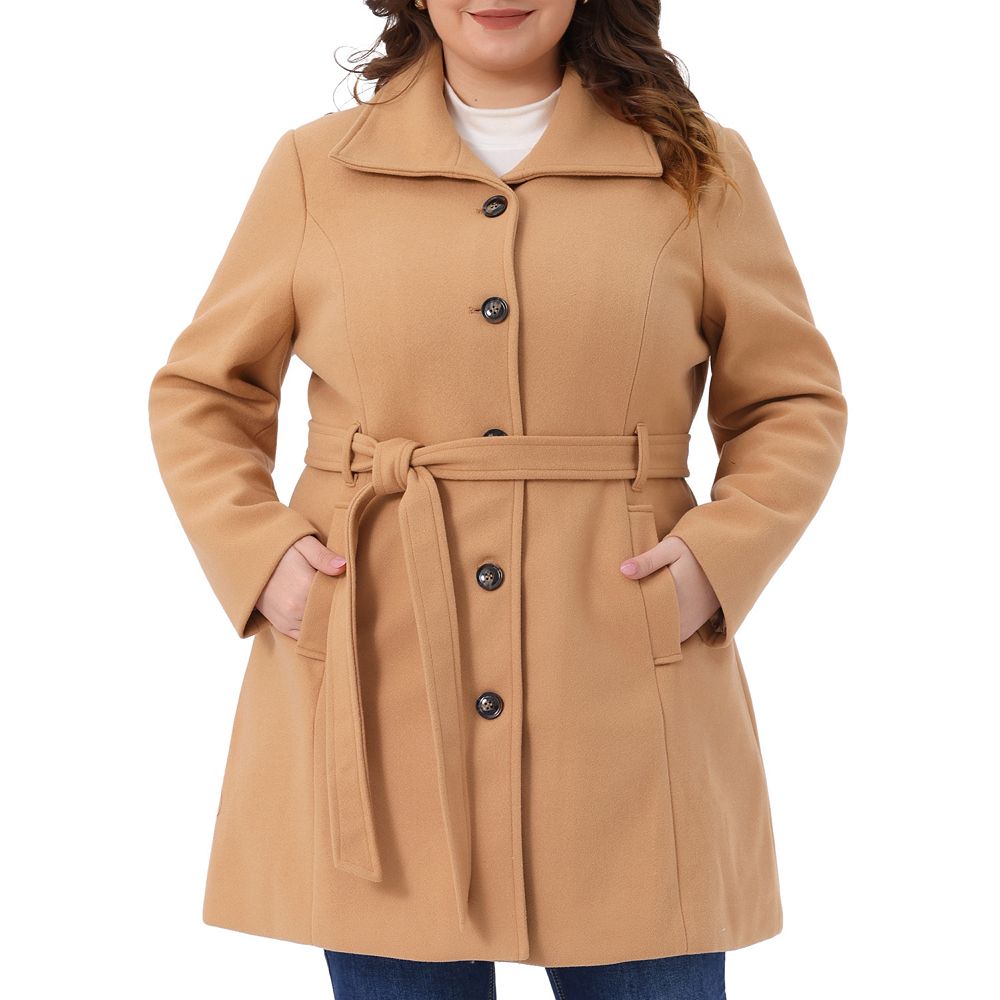 Plus Size Pea Coat for Women Lapel Long Sleeves Single Breasted
