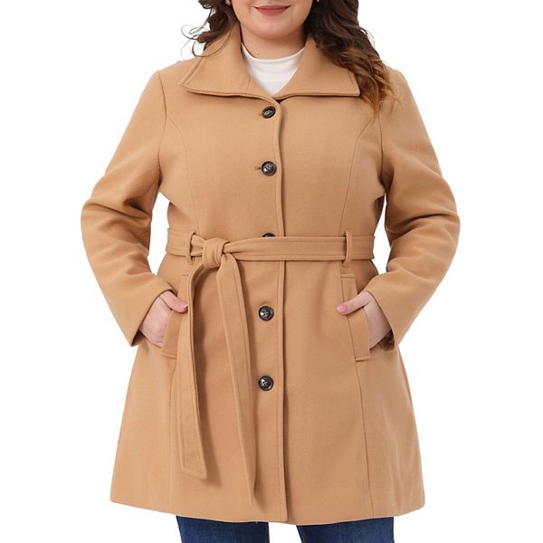 Plus Size Pea Coat for Women Lapel Long Sleeves Single Breasted