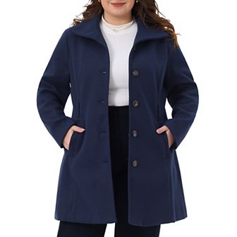 Plus Size Pea Coat for Women Lapel Long Sleeves Single Breasted Overcoat Pockets Outerwear with Belt