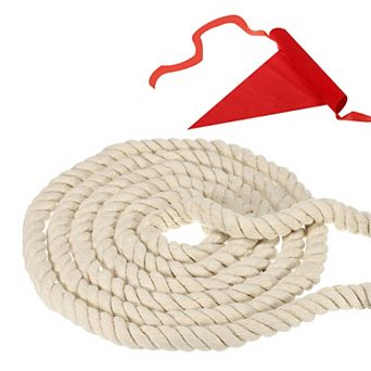15 Feet Tug of War Rope for Adults Teen, 3-Strand Natural Twisted Cotton Rope with Flag