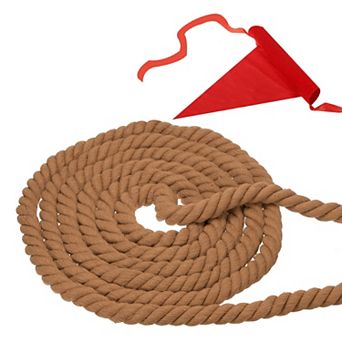 10 Feet Tug of War Rope for Adults Teen, 3-Strand Natural Twisted Cotton Rope with Flag