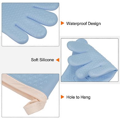 2pcs Silicone Oven Mitts 10.8"x5.5" Heat Resistant Rubber Oven Gloves with Soft Cotton Lining