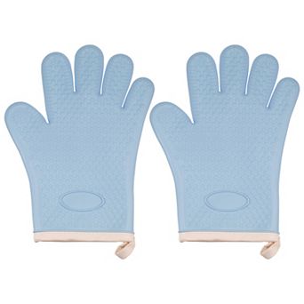 2 pc Silicone Oven Mitts 10.8"x5.5" Heat Resistant Rubber Oven Gloves with Soft Cotton Lining