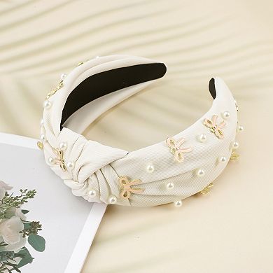 Women's Bow Faux Pearls Tie Headbands 1 Pc