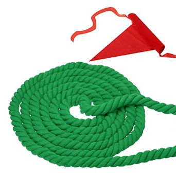 44 Feet Tug of War Rope for Adults Teen, 3-Strand Natural Twisted Cotton Rope with Flag
