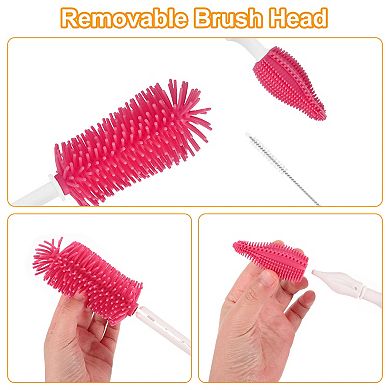 3 in 1 Silicone Bottle Cleaning Brushes, 360 Degree Rotation Long Straight Handle Cleaner Kits