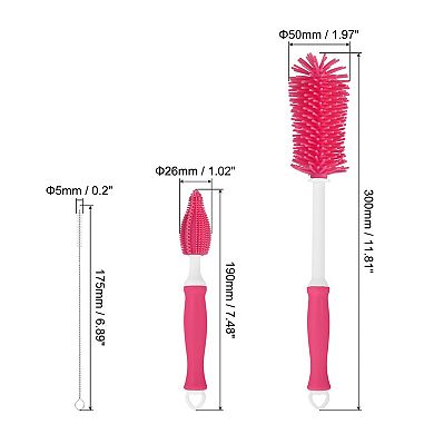3 in 1 Silicone Bottle Cleaning Brushes, 360 Degree Rotation Long Straight Handle Cleaner Kits