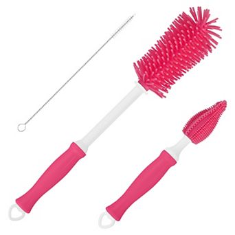 3 in 1 Silicone Bottle Cleaning Brushes, 360 Degree Rotation Long Straight Handle Cleaner Kits