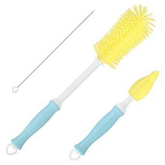 3 in 1 Silicone Bottle Cleaning Brushes, 360 Degree Rotation Long Straight Handle Cleaner Kits