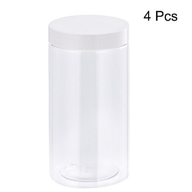 Round Plastic Jars with White Screw Top Lid, 34oz/ 1000ml Clear Empty Containers 4Pcs for Storage