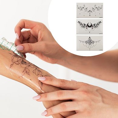 Exquisite Fake Tattoos Temporary Tatto for Adult Black 3 Pcs