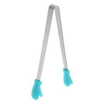 Mini Food Tongs 5.5" Gloves Shape Stainless Steel with Silicon Tips Cooking Food Serving Tongs