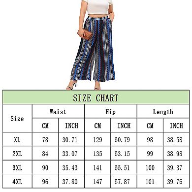 Women's Bohemian Waist Wide Leg Trousers Loose Chic Fashion Straight Plus Size Pants