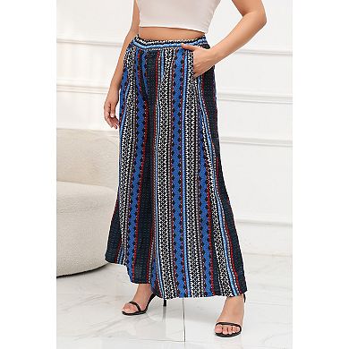 Women's Bohemian Waist Wide Leg Trousers Loose Chic Fashion Straight Plus Size Pants