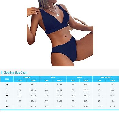 Women's Push Up V Neck Bikini Sets Adjustable Strap Two Piece Bathing Suit