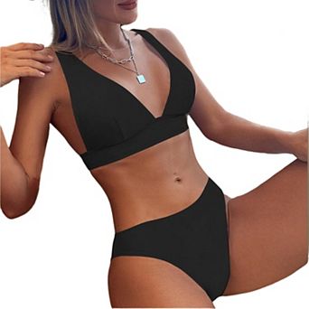 Women's Push Up V Neck Bikini Sets Adjustable Strap Two Piece Bathing Suit