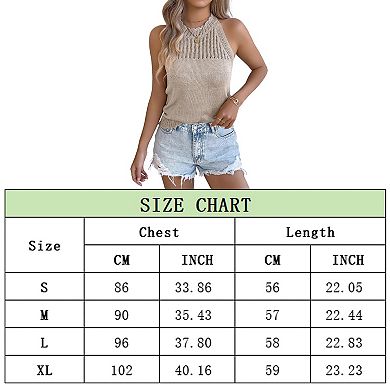 Women Summer Crochet Vest Tank Tops Crew Neck Ruffle Cuff Wide Strap Knit Pullover Tops