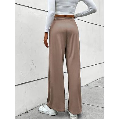 Women Wide Leg Pants Elastic High Waisted Waffle Knit Fleece Palazzo Pants Trousers with Pockets