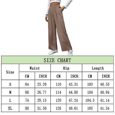 Women Wide Leg Pants Elastic High Waisted Waffle Knit Fleece Palazzo Pants Trousers with Pockets