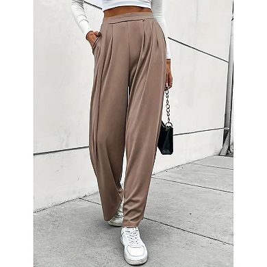 Women Wide Leg Pants Elastic High Waisted Waffle Knit Fleece Palazzo Pants Trousers with Pockets