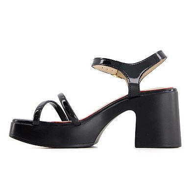 Andrea Women's Ankle Strap Medium Platform Heeled Sandals 64978 Black