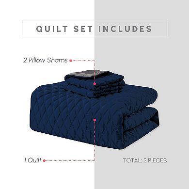 Elegant Comfort 3-Piece Diamond Quilted Reversible Bedspread Coverlet Set