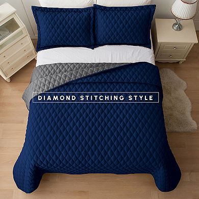 Elegant Comfort 3-Piece Diamond Quilted Reversible Bedspread Coverlet Set