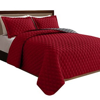 Elegant Comfort 3 pc Diamond Quilted Reversible Bedspread Coverlet Set