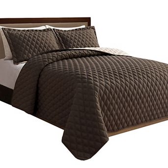 Elegant Comfort 3 pc Diamond Quilted Reversible Bedspread Coverlet Set