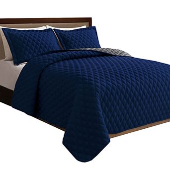 Elegant Comfort 3 pc Diamond Quilted Reversible Bedspread Coverlet Set