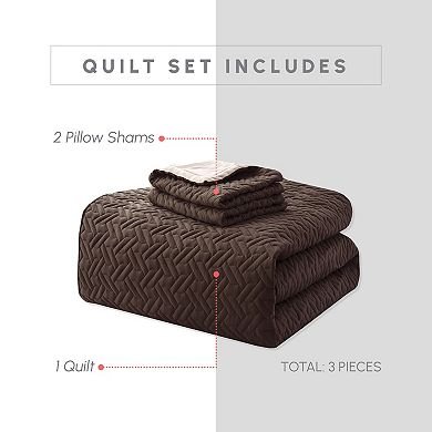 Elegant Comfort 3-Piece Majestic Quilted Reversible Bedspread Coverlet Set