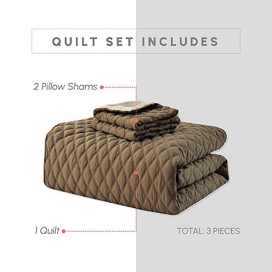 Elegant Comfort 3-Piece Diamond Quilted Reversible Bedspread Coverlet Set