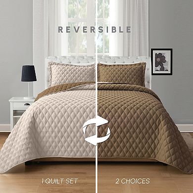 Elegant Comfort 3-Piece Diamond Quilted Reversible Bedspread Coverlet Set