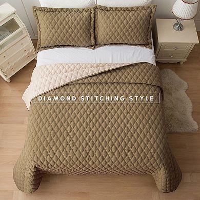 Elegant Comfort 3-Piece Diamond Quilted Reversible Bedspread Coverlet Set