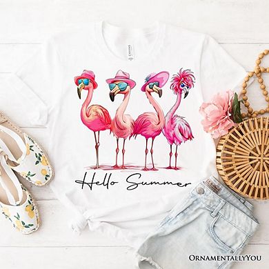 Flamingo Hello Summer T-Shirt, Retro Tee with Tropical Birds